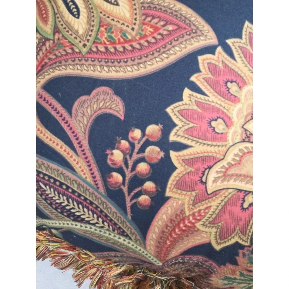 Valentina Onyx Jacobean Floral Pillow Fringe French 17